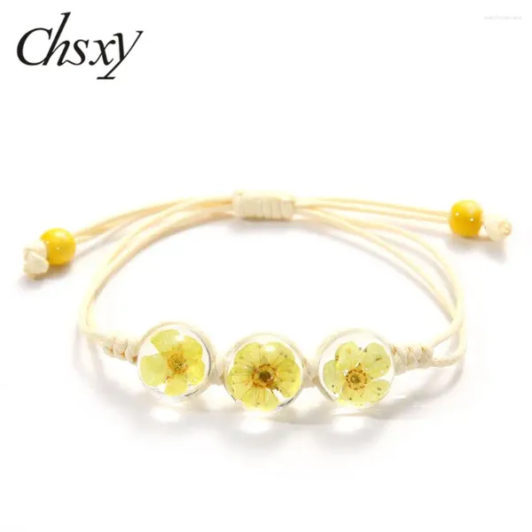 Charm Armbänder Chsxy Sommer getrocknete Blumen Glasball gewebtes Armband Kirschblüten Exemplar Perlenstrang für Frauen fallen