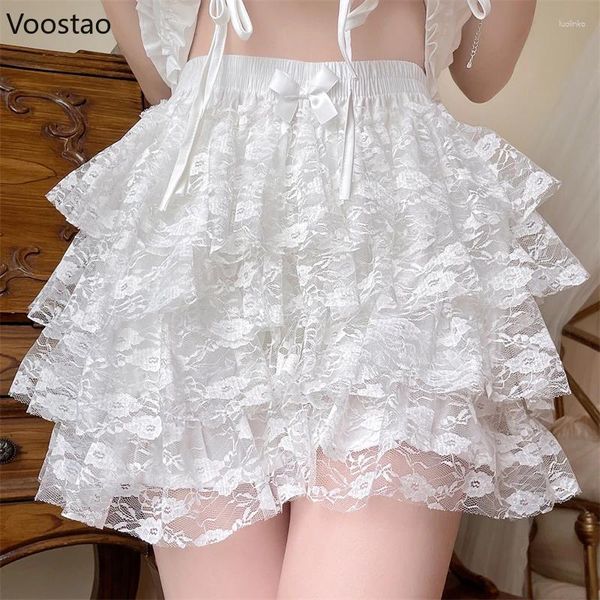 Mutandine femminili giapponese Kawaii Lolita Stive di sicurezza pantaloni corti Donne Dolce Sweet White Haruffles Knickers Girl Girl Shorts Cine Shorts Waist Elastic Waist