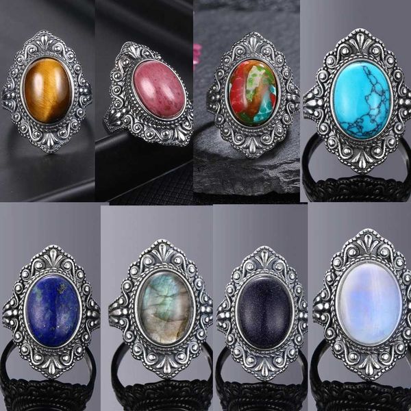 Ringos de banda anel de labrador natural oval 925 Sterling Silver Ring Ring Ring Ring Ring vintage Gemstone Ring Jewelry Party Gift Q240427