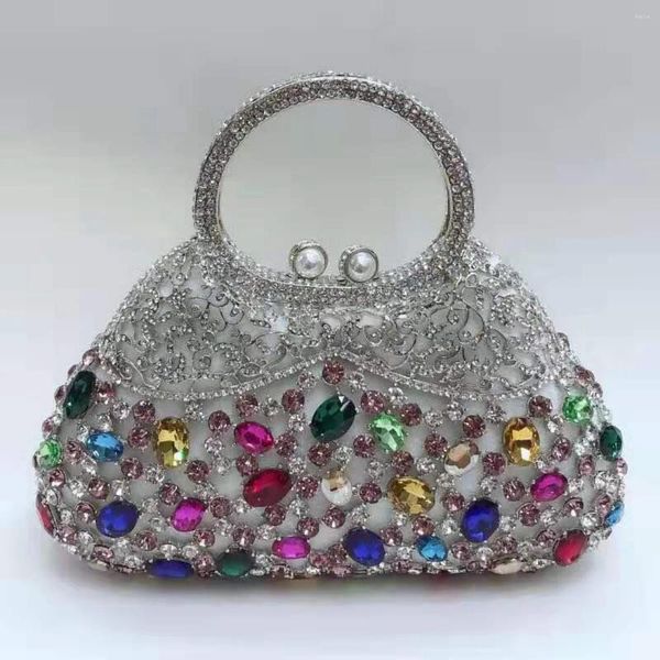 Sacchi da sera xiyuan eleganti flucci borse di strass argento argento per donne frizione di cristallo formale borsetta per matrimoni