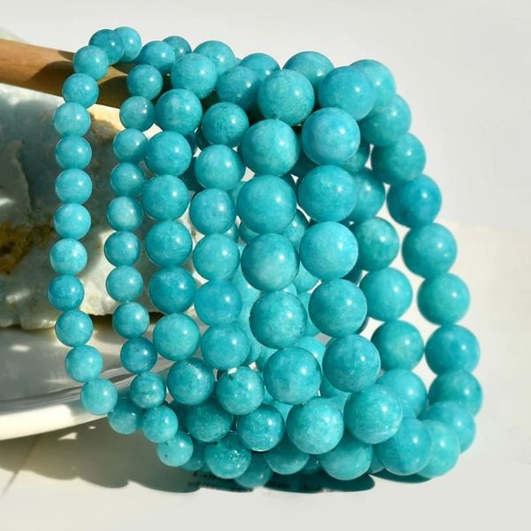 Strand Yumfeel Natural Stone Amazonit Sommer Bohemian Urlaubsbrand Juwely 6-10 mm runde Perlen elastische Handschnur