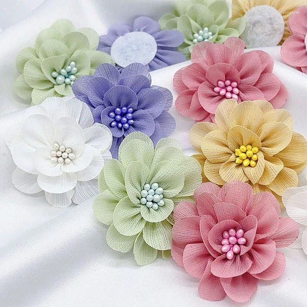 Flores decorativas 10pcs 5 cm de organza artesanal Fabric Acessórios para roupas infantis Vestido de noiva Cabeça Mulheres Colar Decor Flor Flor