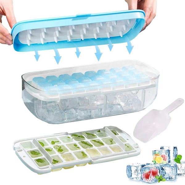 Strumenti Premere tipo ghiaccio Cube Maker Silicone Ice Reking Stampo con coperchio Creative Storage Box Square Cubic Conteiner Bar Gadget da cucina