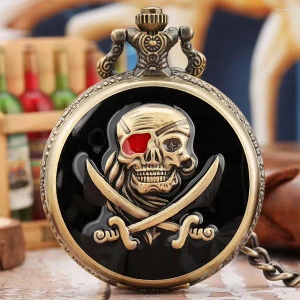 Relógios de bolso cola de cola ghost flip retro punk pirata skull quartzo assistir anime de bronze clássico para homens e mulheres