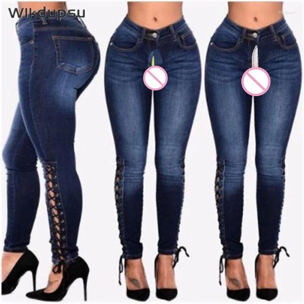 Frauen Jeans unsichtbare Reißverschlüsse offen schicklos Hosen Mode sexy Frauen Legings Ladies Streetwear Denim Hosen weibliche Outdoor -Sex im Freien