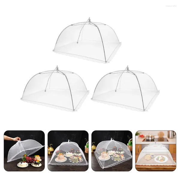 Учебные посуды наборы 3 ПК сетки складной овощной крышкой круглой белой кухни защитной сети защитный экран палаток кухонные блюда