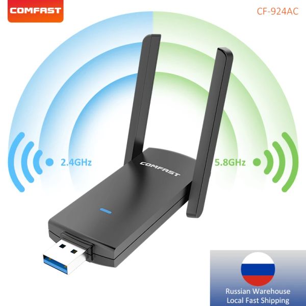 Karten Comfast USB WiFi -Adapter 1300Mbit / s Dual Band Wi Fi Dongle Receiver Network Card für PC CF924ACV2 Versand aus russischen Lagerhaus