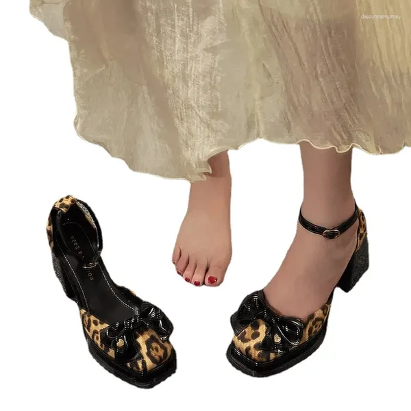 Отсуть обувь модные женские леопардовые высокие каблуки карьерные каблуки насосы лодыжки квадрат квадрат