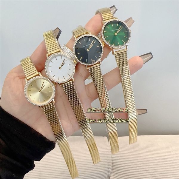 Moda Full Brand Wrist Watches New Style Women Girl 28mm Diamond Steel Metal Band Bandz Com logotipo Relógio de luxo Dan 14