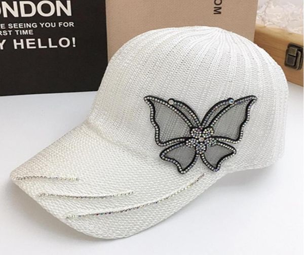 Baseball Cap Women Big Butterfly Hat Denim Bling Rhinestone Caps Caps Casquette Estate Cappello da sole traspirante J12101603914