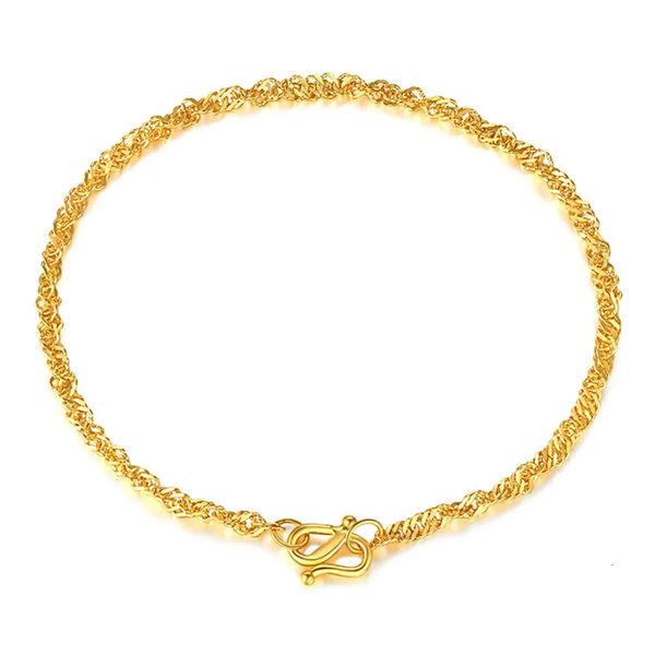 Solid Solid 24K Amarelo Gold Women Women Hollow Twist Singapore Chain Link Bracelet 240424