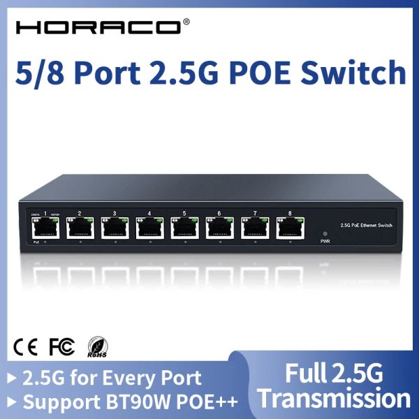 Switchs Horaco 2.5G Switch POE 5 Porta 8 Porta 2.5GBaset Network Switcher 120W IEEE802.3AF/AT/BT per telefono VoIP, sorveglianza, fotocamera POE