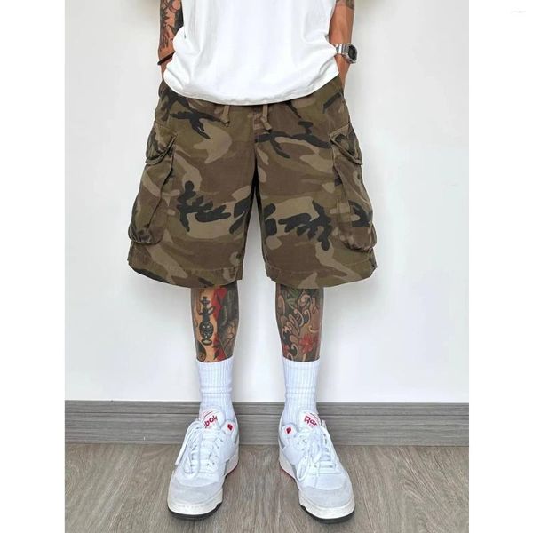 Shorts masculinos verão retrô solto bolsos grandes trabalhos de camuflagem Bermuda Hip-hop Rua Casual Roupas Casual