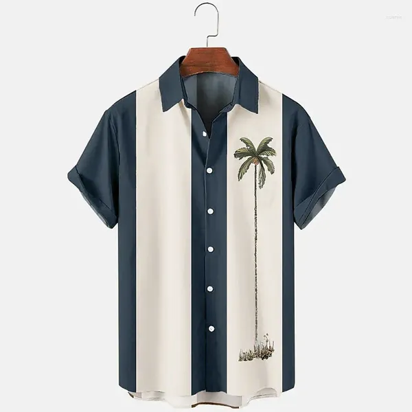 Camicie casual da uomo Maglietta a bottone hawaiane T-shirt estate di cocco pattern di abbigliamento per vacanze di strada anni '50