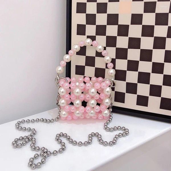 Borse a tracolla In Girl Girl Versatile Pink Pearl Weaving Chain Crossbody Crystal Borse Crystal Bag Mini Earbù Postato