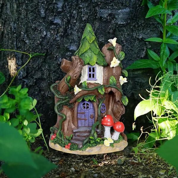 Miniaturfee Elf Tür Holz Puppenhaus Garten Handwerk Accessoires Doll Haus DIY Malmalerei Vintage Decor Landschaft Geschenk 240424