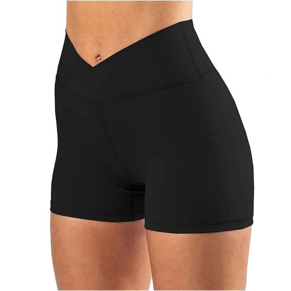 Shorts crossover de mulheres shorts altos cortes de cintura ioga treino atlético em execução shorts shorts scrunch butgings roupas femininas 240426