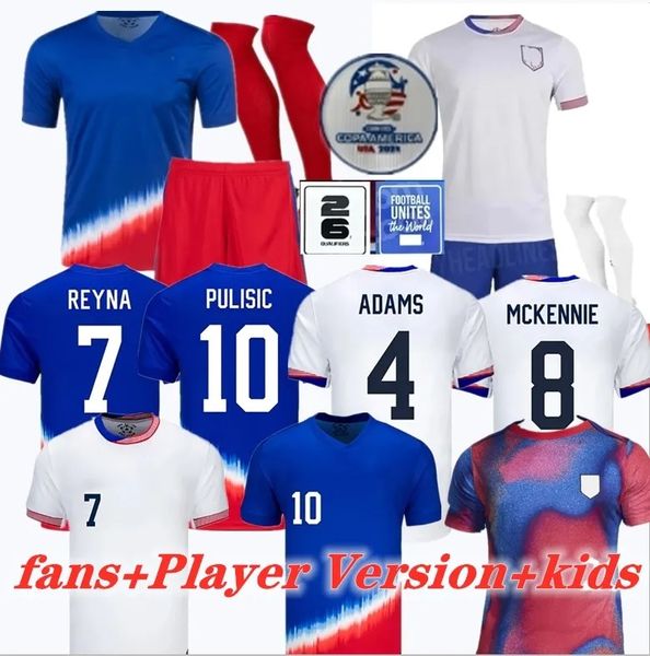 USA Kit di calcio 2024 2025 Copa America USWNT Kids Set USWNT 24/25 CASA E AWAY Soccer Kit National Set Player Versione Pulisic Balogun Smith Morgan