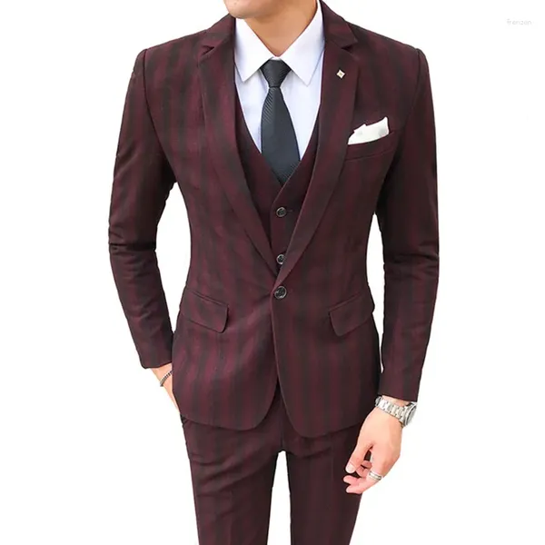 Ternos masculinos homens negócios blazers de alta qualidade listrada tamanho grande s-5xl 3 peças define masculino de casaco formal casaco calças de colete de colete