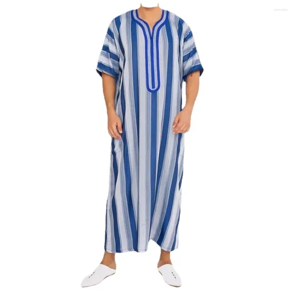 Ethnische Kleidung muslimische Mode Männer Jubba Thobes Arabisch Pakistan Dubai Kaftan Abaya Robe Islamic Eid Gebetstreifen Langes Bluse Kleid