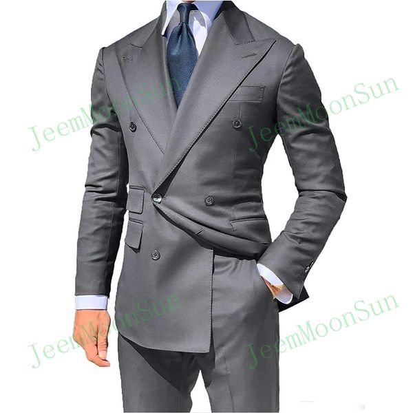 Schneiderte graue Männer Anzüge Antrieb Blazer Zweitbeuchter Jacke schwarze Hosen Schlanker Fit Bräutigam Hochzeit Smokedos Kostüm Homme 240407