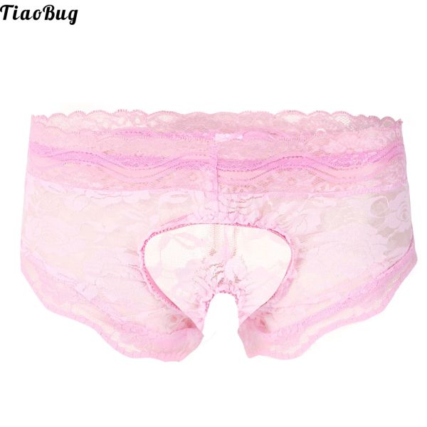 Ternos Tiaobug Summer Men Sissy Seethrough Lace sem torcida Brikes Bikini Brikes Thong Floral Pattern Tback UnderPants Underpants