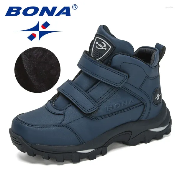 Повседневная обувь Bona 2024 Дизайнеры плюшевые дети спортивны высокий топ кожаный кружев