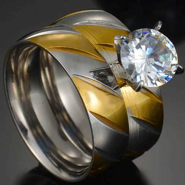 Anelli di nozze di alta qualità in titanio cristallo zircone anelli in acciaio inossidabile anello di colore oro per uomo donna anniversario di matrimonio regalo di gioielleria