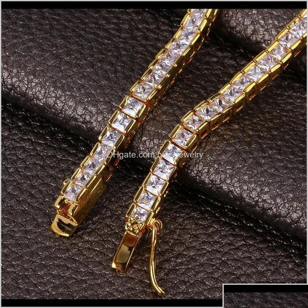 Jóias de pulseiras de tênis jóias18k Gold Hip Hop Square Cz Cadeia de pulseira de tênis de zircão 4/6mm Princess Diamond FL Set Pulset para M Dhig7