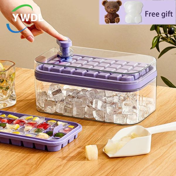 Strumenti YWDL Onebutton Tipo di pressa Ice Box Plastics Cube Ice Cube Stampo per vassoio con scatola di stoccaggio con coperchio Accessori da cucina