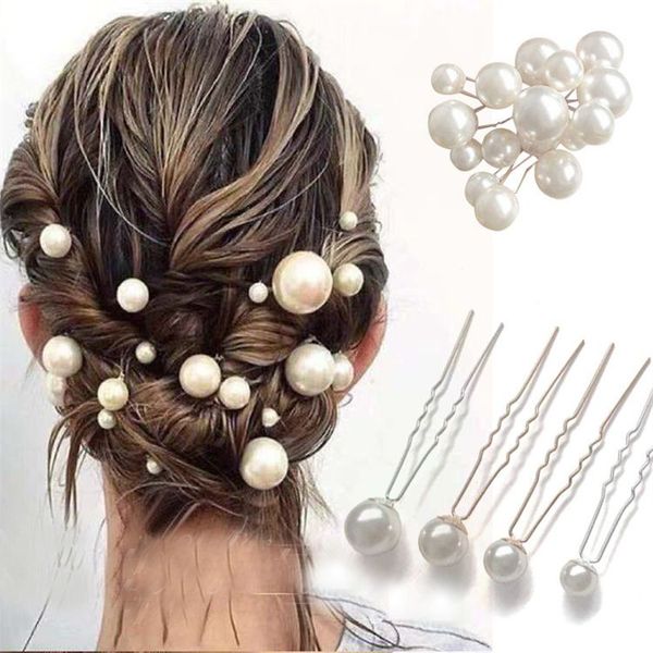 16pcs/set fork per capelli perle in metallo a forma di U perle perle con perle bianche Bellissime accessori per capelli per donne 2451