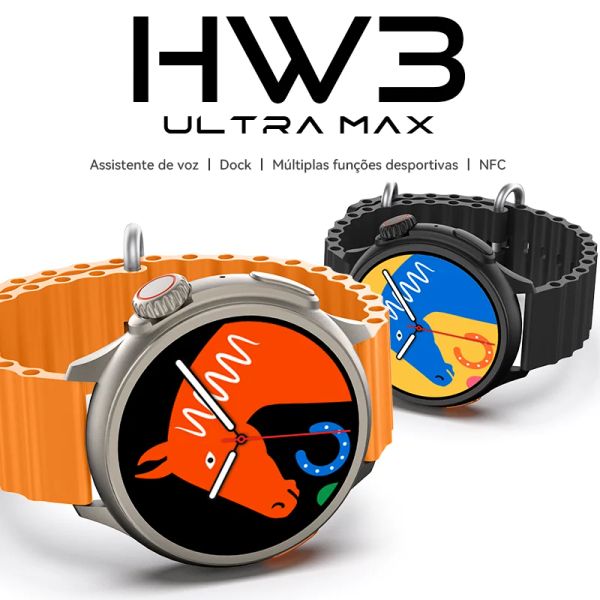 Relógios HW3 Ultra Max Round Smart Watch Men 1,52 polegada HD Screen Bluetooth Informações do aplicativo Exibir papel de parede personalizado Função NFC
