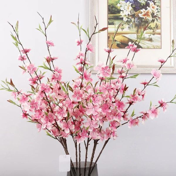 Flores decorativas 1 PC Artificial Peach Blossom Branches Spring Plum Cherry Silk Flower for Home Wedding Party Decoration Supplies