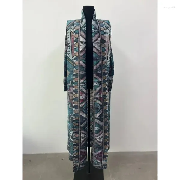 Casacos de trincheira feminina miyake colar de gola plissada Retro vestido de mangas compridas para 2024 Designer original de verão Abaya Moda