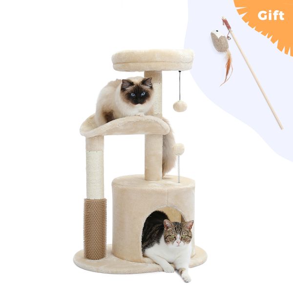 Pequena árvore de gatos para gatos internos, torre de gato médio com brinquedo de gato interativo, condomínio de 32,7 