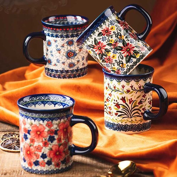 Mughe Fiori originali tazze caffè kawaii Bellissima latte tè muesli in porcellana tazza di colazione da 400 ml di tazza di ceramica per amico J240428