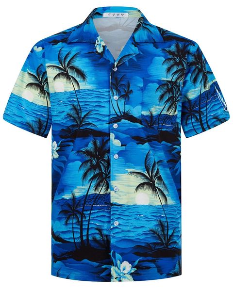 Moda de verão masculino camisas havaianas de manga curta Botão de coco árvore impressa praia casual aloha camisa plus size 6xl Hombre ROPA 240424