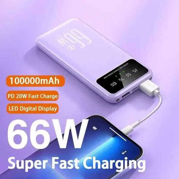 Bancos de energia celular Novo 100000mAh Power Pack Pack portátil portátil High Capacidade Ultra Fast Charging Tela Digital Tela Adequada para Xiaomi Samsung Huawei IP