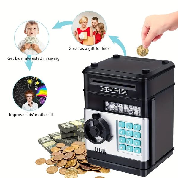 Elektronische Piggy Bank Automatische Mini -Safe -Münzen Bargeldspargeld Box Passwort Counter Code Key Lock Coin Bank Geld Geschenk 240422