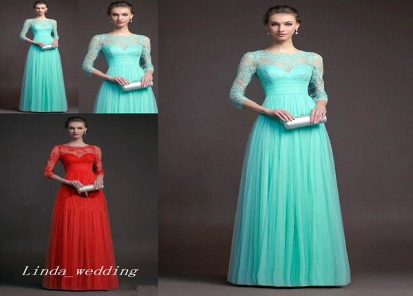 Mint Green Red Evening Kleid Eine Linie schiere obere Neck Tüll Spitze Langes formelle Prom Party Event Gown3929094