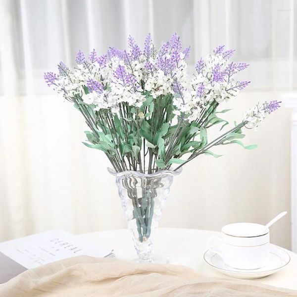 Dekoratif Çiçekler Romantik Provence Lavanta İpek Yapay Mor Buket Plastik Sahte Çiçek Beyaz Ev Düğün Dekorasyon
