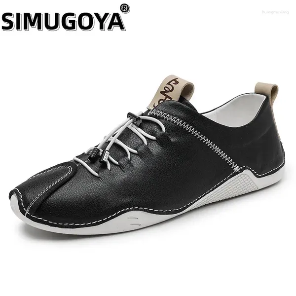 Sapatos casuais simugoya masculina de couro masculino tênis tênis feitos de saltos de homens respiráveis