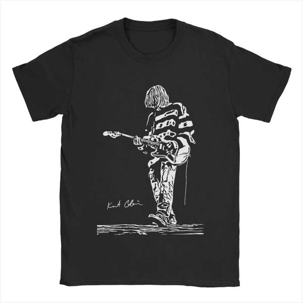 Erkek Tişörtleri Kurt Cobain Gitar Erkek Tişörtleri Serin Tişört Kısa Slve Crewneck T-Shirt% 100 Pamuk Klasik Giyim T240425