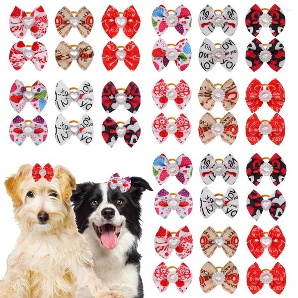 Köpek Giyim 12/24 PCS Sevgililer Günü Saç Bows Aşk Kalp Stili Kedi Kauçuk Bantlar Evcil Hayvan Malzemeleri Köpek Aksesuarları