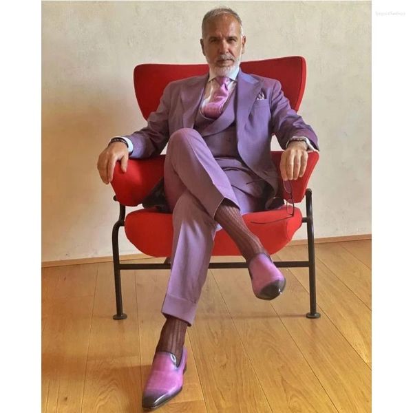 Ternos masculinos Terno roxo formal para homens Tuxedo de 3 peças Man vestidos de festa de casamento fino calças de colete masculino de luxo italiano