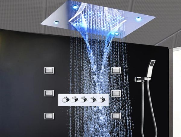 Роскошные осадки для душевых систем скрыли светодиодные массаж душа массаж водопада 4 -дюймовые спрей для кузова для ванной комнаты для душа 8036714