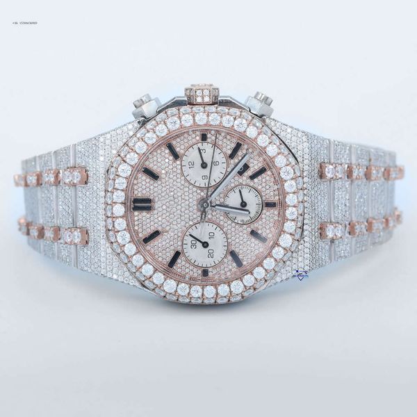 Cronograph Hip Hop Style Moissanite Diamond Watch for Men Factory Direct Sale direta Aço inoxidável Dial 41mm com clareza VVS