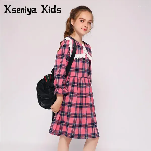 Девушка платья Kseniya детские оптовые весенние осенние девочки с длинным рукавом платье с кружевным воротником мягкая теплое ткань с шерстью для школы для вечеринок