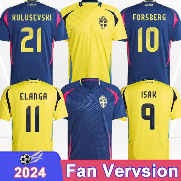 2024 Svezia MENS SOCCER MAGLIA NAZIONALE KULUSEVSKI ELANGA ISAK Forsberg Gudmundsson a casa camicie a maniche corte a maniche corte