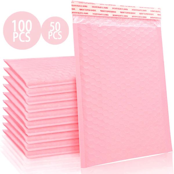 Sacchetti da 50/100 pezzi busta a bolle sacchetta rosa Poly bobble Mailers Mailer opaco Adesivi Adesivi Spedizione Borse di spedizione